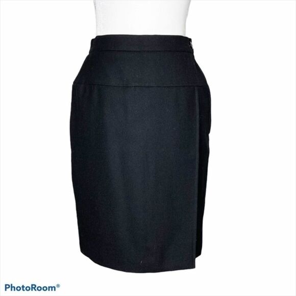 Valentino Vintage 80’s Wool Black Faux Wrap Skirt - Picture 1 of 12
